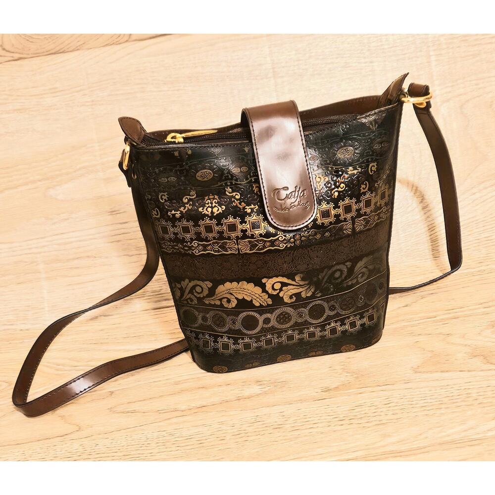 Vera Pelle Brown Calia Italian Leather Handcrafted Crossbody Purse Made In Italy